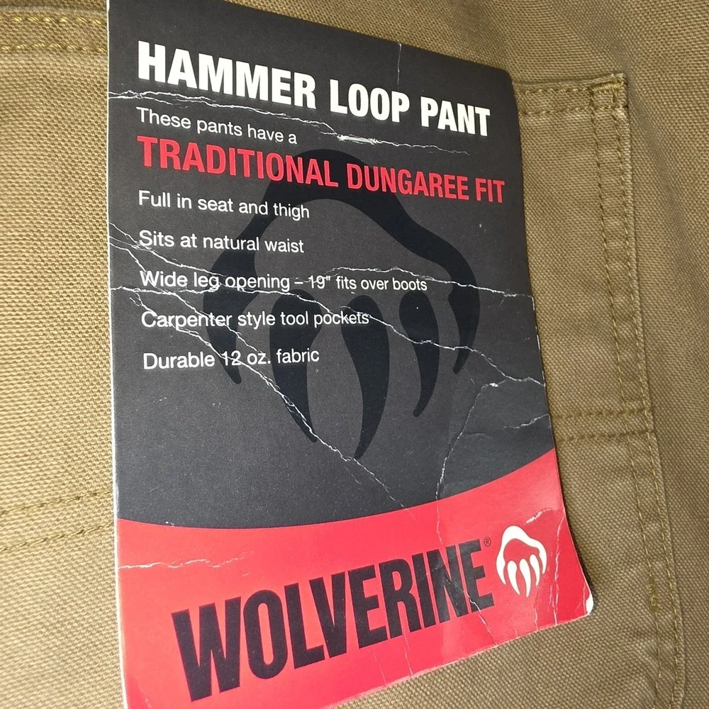 NWT Wolverine Hammerloop Carpenter Work Pants Men's 44x34 Beige Brown 100%cotton